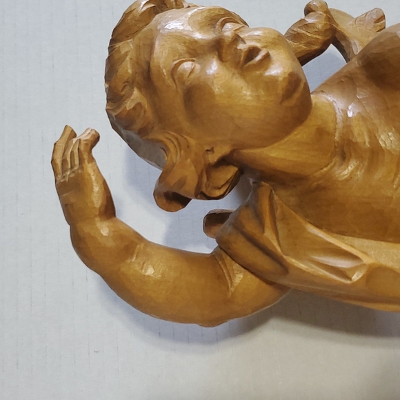 Vintage Hand Carved Wood Angel Cherub Wall Decor Figurine Tall 16" - Picture 6 of 15